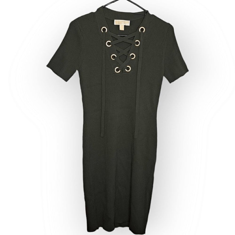 MICHAEL Michael Kors Ribbed Bodycon Dress in Green with Grommets size Sm…